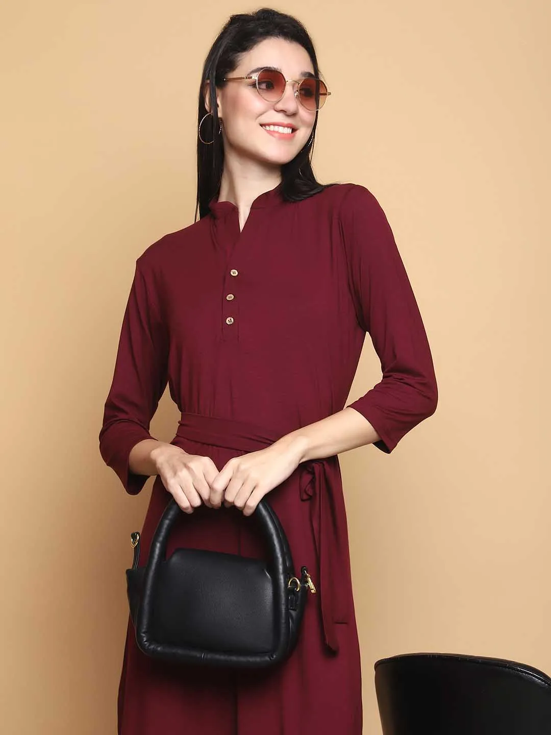 Bamboo EcoEase Tie-Waist Dress - Windsor Wine
